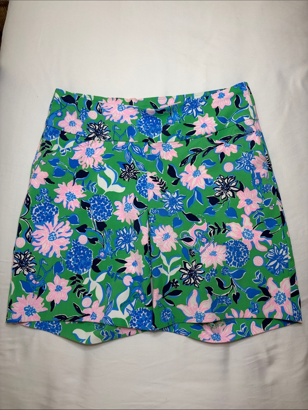 Lilly Pulitzer Green Floral Shorts with Pink & Blue Blooms